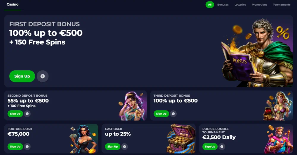 B7 Casino details eerste stortingsbonus en promotiedashboard.